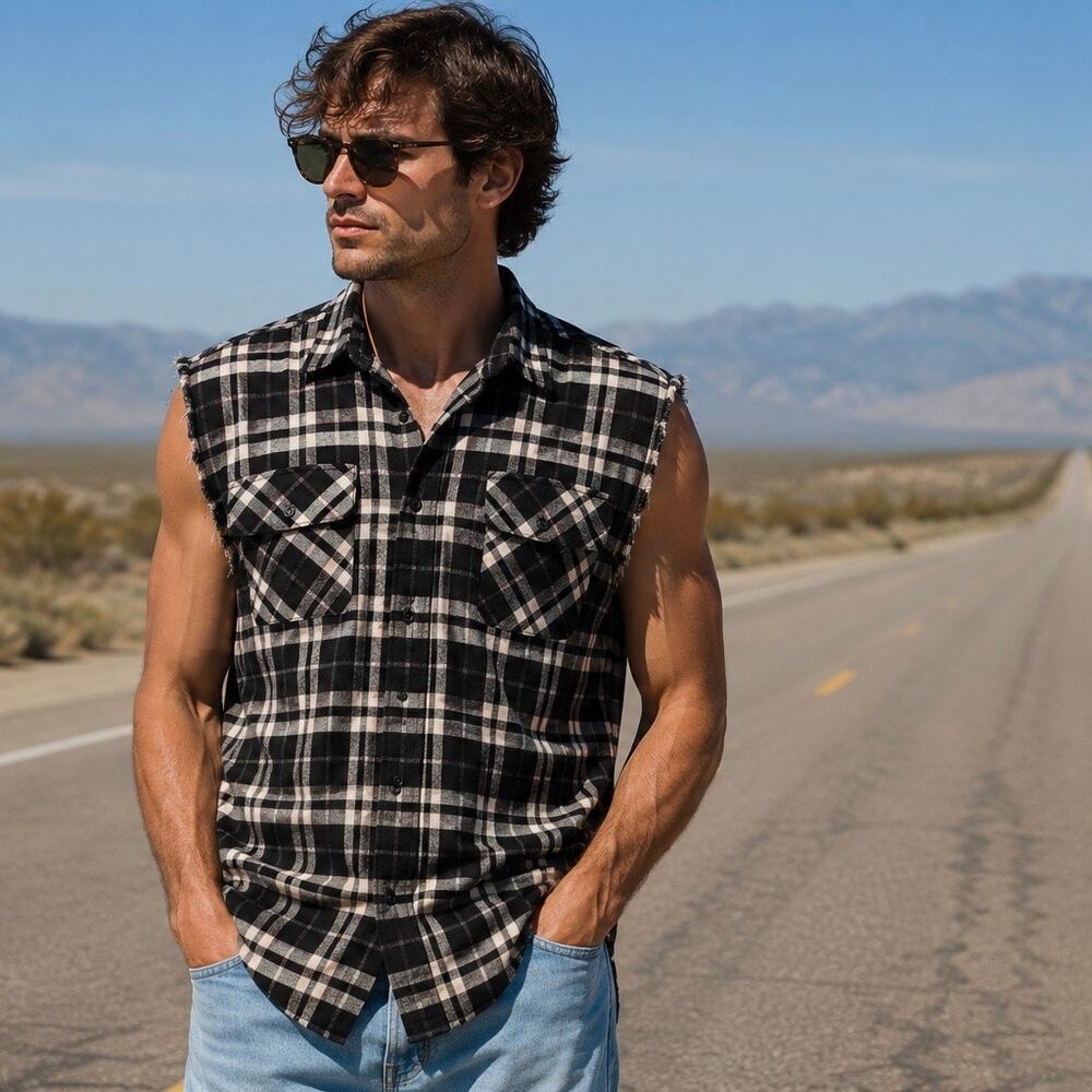 Fear of God FOG Collection Sleeveless Flannel Tartan Plaid Button-Up Shirt SM